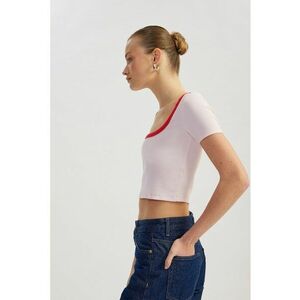 Tricou crop din amestec de bumbac cu decolteu rotund imagine