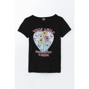 Tricou din bumbac cu decolteu la baza gatului si imprimeu grafic imagine