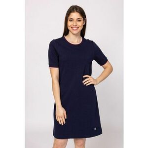Rochie din amestec de bumbac cu model uni si decolteu rotund - Bleumarin - imagine