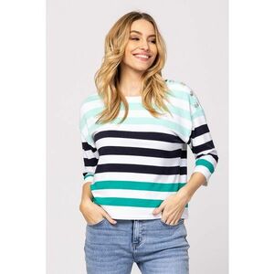 Bluza cu model in dungi si maneci medii - Negru - Alb optic - Verde menta - imagine