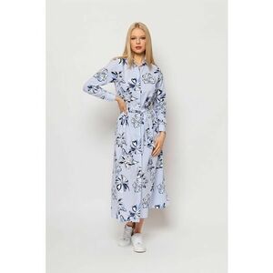 Rochie lunga cu imprimeu floral - Albastru pastel - Negru - Alb optic - imagine