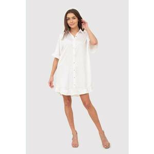 Rochie camasa crem cu bordura cu volane si nasturi aurii DA1774 CREAM imagine