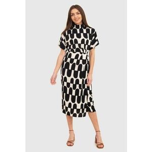 Rochie midi cu imprimeu abstract - Negru/Crem - DA1728 BLACK/CREAM imagine
