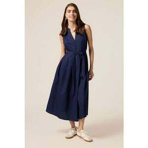 Rochie midi din bumbac fara maneci cu cordon in talie imagine