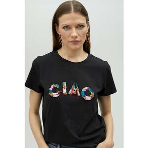 Tricou de bumbac cu text din strasuri imagine