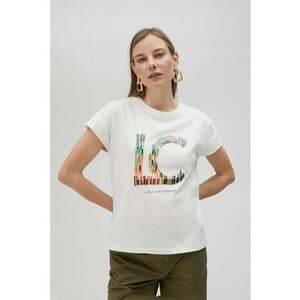 Tricou cu decolteu la baza gatului si imprimeu grafic imagine