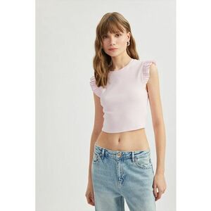 Tricou crop cu maneci cu volane imagine