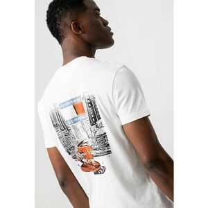 Tricou de bumbac cu imprimeu si decolteu la baza gatului imagine