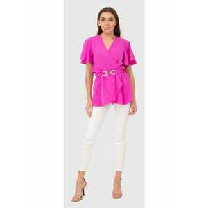 Bluza roz cu maneci scurte si curea decorativa TA578 HOT PINK imagine