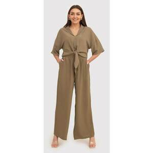 Pantaloni bej cu croiala larga si talie elastica TRA038 KHAKI imagine