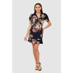 Mini rochie cu flori albastru marin DA1786 NAVY imagine