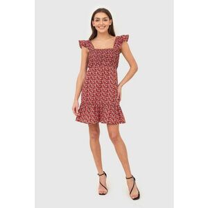 Rochie mini rosie cu volane si imprimeu floral DA1795 MULTI imagine