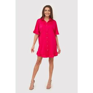 Rochie camasa roz cu volane si nasturi aurii DA1774 PINK imagine