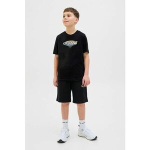 Pantaloni scurti din amestec de bumbac cu snur in talie - Negru imagine