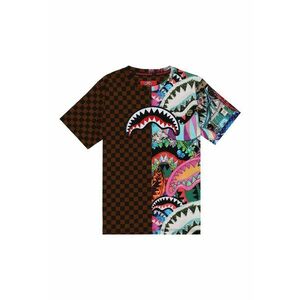 Tricou din bumbac cu imprimeu grafic si model in carouri imagine