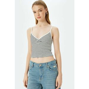 Top crop cu decolteu in V si model in dungi imagine