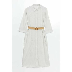 Rochie-camasa din amestec de in cu model in dungi si cordon in talie imagine