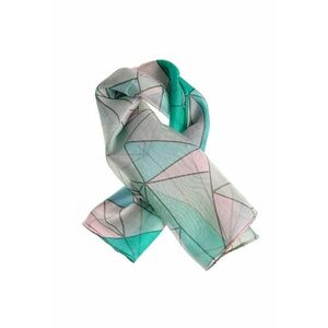 Esarfa verde de matase cu imprimeu geometric 50 x 50 cm imagine