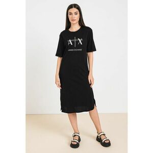 Rochie-tricou cu imprimeu logo si slituri laterale imagine