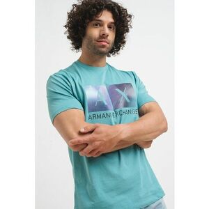 Tricou de bumbac cu decolteu la baza gatului si imprimeu logo imagine