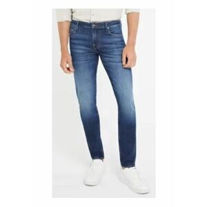 Blugi skinny cu talie medie si aspect decolorat - Bleumarin imagine