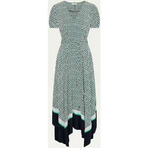 Rochie din viscoza cu print geometric - Alb - Verde - imagine