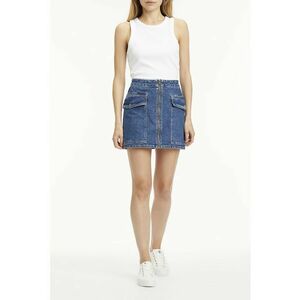 Fusta de denim cu talie inalta si buzunare cu clapa imagine