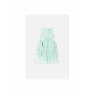 Rochie din tul cu aspect stratificat si garnitura satinata - Verde menta imagine