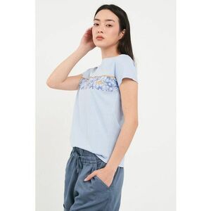Tricou cu decolteu la baza gatului si imprimeu floral imagine