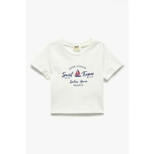 Tricou crop cu imprimeu text imagine