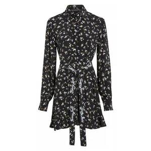 Rochie din vascoza cu maneca lunga - Alb - Negru imagine