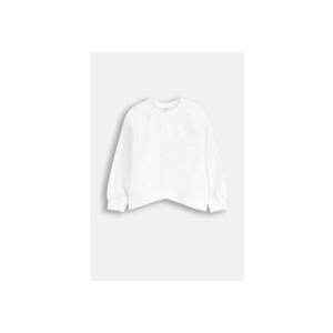 Bluzon cu maneci raglan si tiv asimetric - Alb imagine