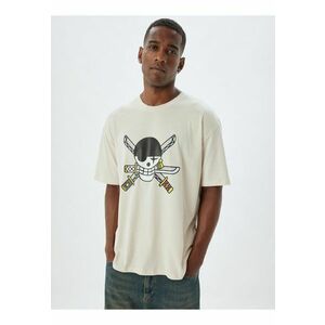 Tricou supradimensionat cu decolteu la baza gatului si imprimeu One Piece imagine