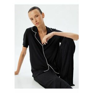 Bluza de pijama cu maneci scurte si revere decupate imagine