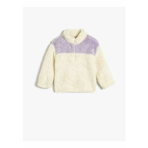 Bluza de trening din material teddy cu model in doua tonuri si fenta cu fermoar imagine