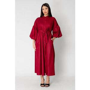 Rochie larga tip camasa cu cordon Bordeaux 15536 imagine