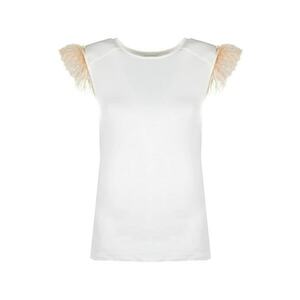 Top cu pene artificiale - Alb - imagine