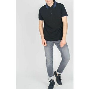 Tricou polo din bumbac cu guler contrastant - Negru - imagine