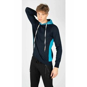 Pulover cu gluga si aspect colorblock - imagine