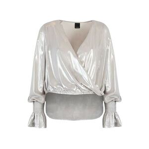 Bluza cu aspect metalizat si decolteu petrecut - Gri - 34 imagine