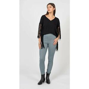 Bluza cu decolteu in V si franjuri Papaveri - Negru - imagine