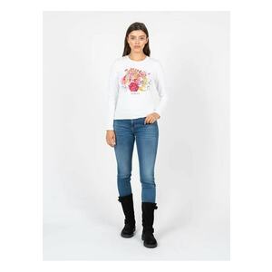 Bluza cu decolteu la baza gatului si imprimeu - Alb - imagine