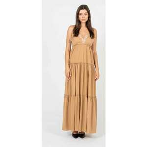 Rochie maxi cu decolteu in V - Bej - 38 imagine