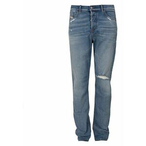 Blugi regular fit cu aspect decolorat D-Fining - Albastru - imagine