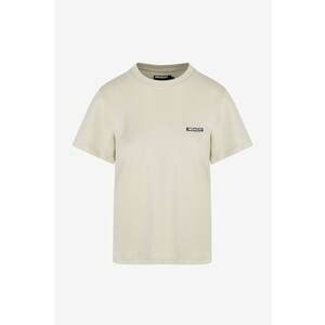 Tricou cu decolteu la baza gatului si logo discret - Bej imagine