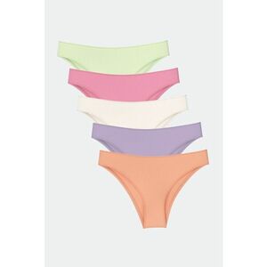 Set de chiloti brazilieni din amestec de bumbac cu model uni - 5 Perechi imagine