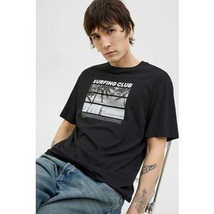 Tricou cu imprimeu grafic si decolteu la baza gatului imagine