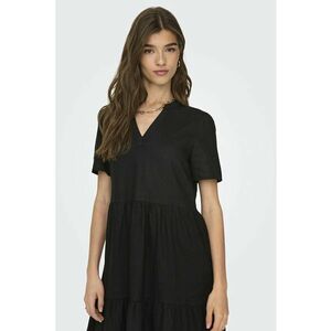 Rochie midi din amestec de in - volane si decolteu in V imagine