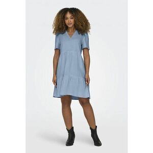Rochie midi din amestec de in - volane si decolteu in V imagine