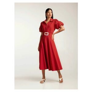 Rochie midi tip camasa cu maneci scurte si curea textila Oman imagine